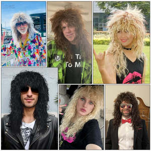 Peluca Larga Rizada Plateada Rubia Sintética Estilo Punk Rocker para Cosplay, para Hombres y Mujeres, Estilo Disco <span class=keywords><strong>Mullet</strong></span> de los 70/80, con Gorra de Malla Elástica sin Pegamento - Product Image 6