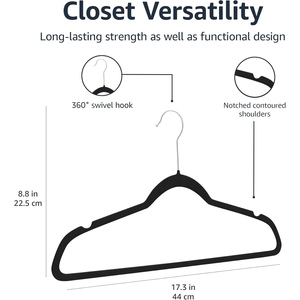 Hot Sell Children Velvet Hanger Black Non Slip <b>Plastic</b> ABS Multifunction Flocked Hangers for Clothes Suit Coat Closet Use - Product Image 4