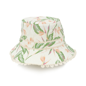 Chapeau Bob Réversible Femme Imprimé Floral <span class=keywords><strong>Oiseau</strong></span> de Paradis Tropical avec Bordure en Dentelle et Sangle Mentonnière Ajustable pour la Plage - Product Image 1