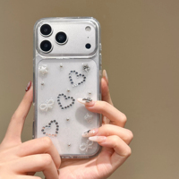 Coque arrière transparente antichoc en TPU brillant avec design diamant, motif étoiles, cœurs et nœuds, style INS, OEM d'usine pour 17 16 15 14