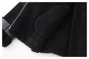 Veste de moto d'hiver pour femmes dames européennes et américaines veste en cuir Melton chaud en noir veste de moto à motif solide - Product Image 6