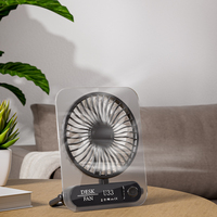 Ventilateur de table miniature portable électrique rechargeable par USB de haute qualité, rotatif, à affichage numérique carré, pour la maison et l'extérieur