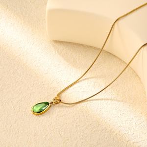 Collier Pendentif Goutte d'Eau en Opale Verte et Bleue Plaqué Or PVD 18K en Acier Inoxydable, Bijoux en Gros, Collier Zircon pour Femme - Product Image 5