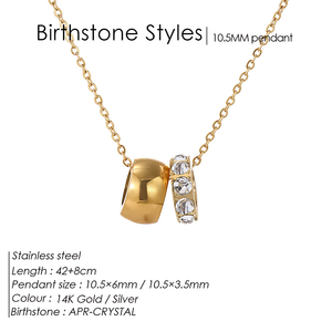 Collar de Joyería de Moda para Mujer al por Mayor, Chapado en Oro de 14K, Acero Inoxidable, Brillante, con Circonita, Dos Tonos, con Colgante de Piedra de Nacimiento - Product Image 2