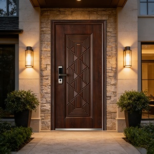 Porte latérale en acier et bois de qualité supérieure, porte d'entrée de sécurité moderne de luxe à grain de bois, antivol pour villa et extérieur résidentiel - Product Image 2