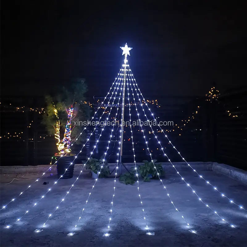 2.8m 270LEDs 1200mA Large Solar Panel White Waterfall with 8 Modes Timer Waterproof Christmas Tree lights LED String Lights