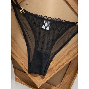 Conjunto de lencería sexy de encaje negro con braga y tanga de malla geométrica - Product Image 5