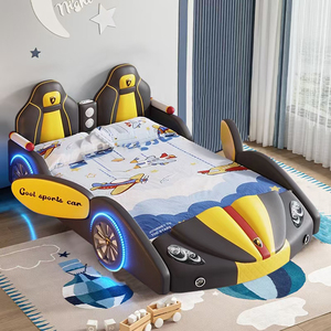 Letto per Bambini Moderno e di Tendenza a Forma di Auto per Ragazzi, Letto per Bambini Imbottito in Pelle con Sponde di Sicurezza, Letto Matrimoniale Creativo per Bambini - Product Image 4