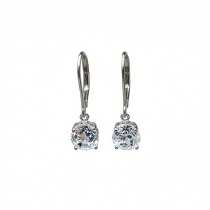 Orecchini Pendenti Classici in Oro Bianco con Diamante Taglio Brillante Rotondo in Montatura a Griffe per Donna, Gioielli da Matrimonio E835 - Product Image 1