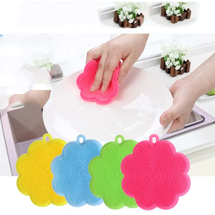 Großhandel küche silikon Runde obst utensilien reinigung wäscher gericht matte multi funktion reinigung pinsel für haushalt