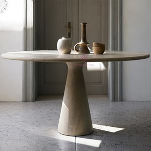 <span class=keywords><strong>Table</strong></span> à manger en pierre de travertin beige naturel de qualité supérieure <span class=keywords><strong>Table</strong></span> à manger en marbre domestique simple moderne <span class=keywords><strong>Table</strong></span> à manger ronde luxueuse - Product Image 1