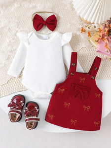 Meiqiai <span class=keywords><strong>Set</strong></span> di Abbigliamento per Bambini Stile Europeo e Americano, Collezione Autunnale, Vestito con Bretelle e Fiocco in Cotone, Tutina a Maniche Lunghe e Gonna - Product Image 2
