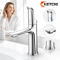 Robinet de lavabo monocommande moderne et minimaliste avec bec conique, aérateur et corps incurvé en alliage de zinc chromé poli