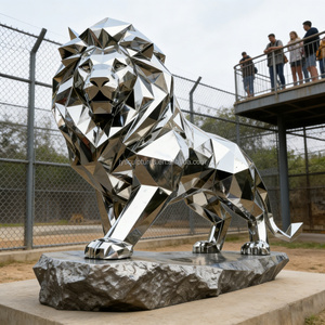Scultura di Leone in Acciaio Inossidabile Geometrica Personalizzata Decorazione per Zoo e Musei (Servizio OEM/ODM) - Product Image 4