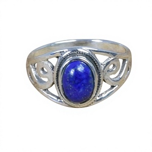 Anillo de Plata de Ley 925 con Piedra de Lapislázuli, Joyería Fina Antigua Hecha a Mano, Certificada, de Estilo Cristiano - Product Image 1