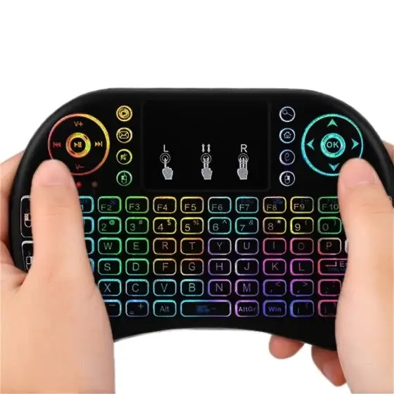 7 cor retroiluminação 2.4g mini teclado, com touchpad para smart tv caixa ar mouse controle remoto i8 sem fio mini teclado