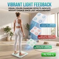 Balance électronique intelligente personnalisée à sept couleurs lumineuses, capacité 180 kg, application pour IMC et TMB, en ABS et verre trempé