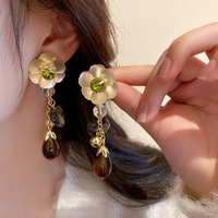 Zooying argent aiguille ensemble diamant cristal perle boucles d'oreilles rétro lumière luxe longues boucles d'oreilles frais doux goujons pour les femmes