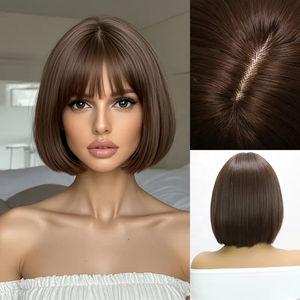 Tóc Giả Bán Buôn Ngắn Nâu Lớp Tổng Hợp Tóc Giả Tóc Màu Nâu Sậm Vai Chiều Dài Thẳng Tóc Giả Với Những Tiếng Nổ Tự Nhiên Tìm Kiếm Sm7252 - Product Image 3