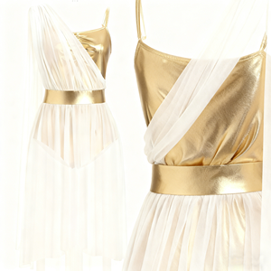 Vennystyle Nouvelle tenue de <span class=keywords><strong>danse</strong></span> Lyric22 moderne blanche et dorée pour adultes Spectacle sur scène Spandex/Nylon <span class=keywords><strong>Justaucorps</strong></span> Jupe - Product Image 2