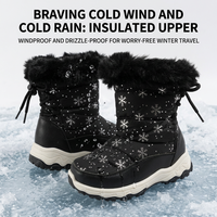 Bottes d'hiver personnalisées pour enfants, imprimé neige noir, doublure en peluche, tige imperméable, semelle épaisse antidérapante, fermeture éclair extérieure