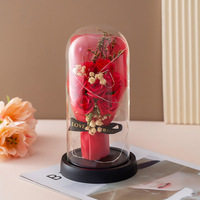 Cadeau de la Saint-Valentin des mères pour les femmes Bouquet de fleurs de roses éternelles dans un dôme en plastique Lumière LED Fait à la main Respectueux de l'environnement