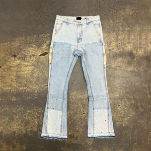 Custom High Quality Streetwear Colorblock Wide Leg Denim Flared Sweat <b>Pants</b> Men - Product Image 2