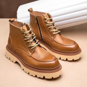 New style leather men's <b>boots</b> trendy British retro high-top leather shoes breathable cowhide thick-soled <b>work</b> <b>boots</b> - Product Image 2