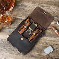 Boîte à cigares en cuir Crazy Horse, 4 emplacements, couvercle magnétique, marron café, accessoires de voyage, coffret cadeau