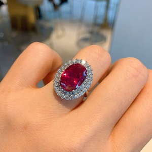 Joyería de Moda de Alta Calidad, Ecológica, de Cobre, Minimalista, con Zirconia Roja Ovalada, Juego de Pendientes, Anillo y Collar, Tres Piezas para Boda - Product Image 5