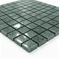 Lembaran Jaring Ubin Mosaik Persegi Marmer Hijau Tua 295x295mm Tebal 10mm Untuk Dekorasi Dinding dan Lantai Interior Kamar Mandi Dapur