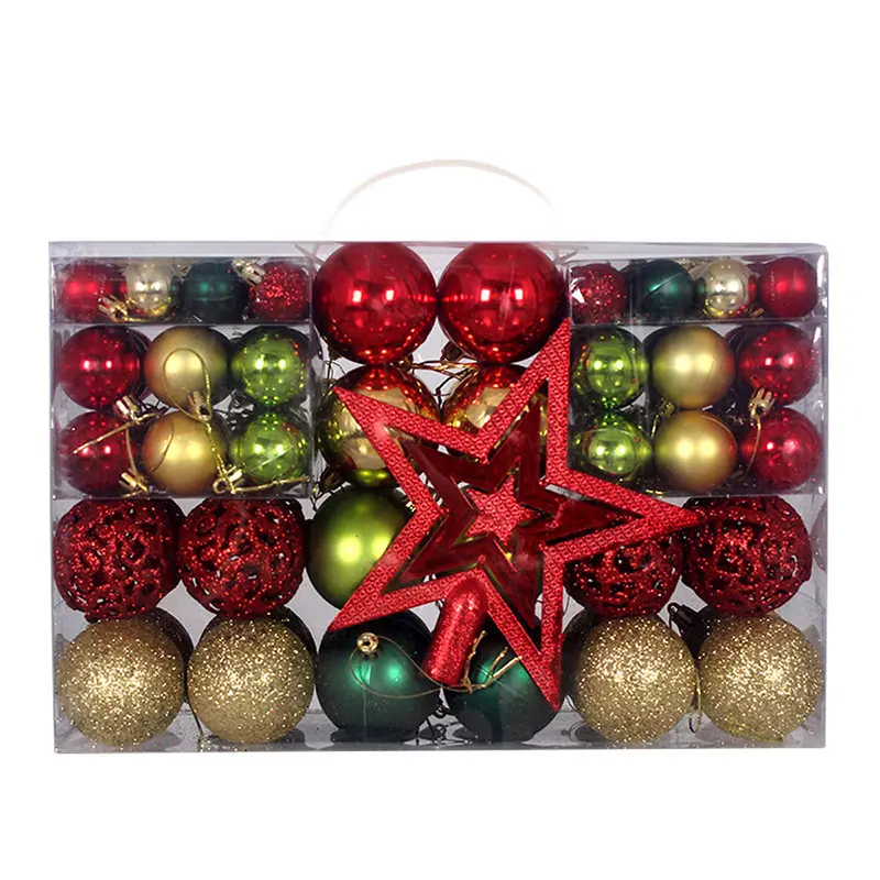 101-teiliges Set mit goldenen roten bruchsicheren Kunststoff-Weihnachtskugeln Zierblumen für Weihnachtsbaumdekoration Feiertag