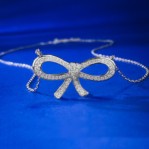 قلادة جديدة بشريط فيونكة من الفضة ، قلادة نسائية كلاسيكية بسيطة وعصرية ، قلادة ماسية بالكامل - Product Image 2