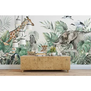 Bacaz מותאם אישית 3d ג 'ונגל טפט ציורי קיר האריה פיל בעלי חיים לילדים מים הוכחה דבק טפט
