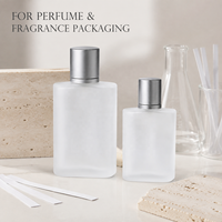 Flacon de parfum en verre givré personnalisé, 30 ml, 50 ml, 100 ml, flacon de parfum rectangulaire plat vide avec bouchon argenté