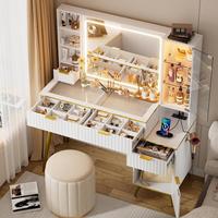 Table de toilette moderne Phoenix Home pour chambre à coucher avec miroir sur pied en verre trempé transparent, éclairage LED RVB et chargeur