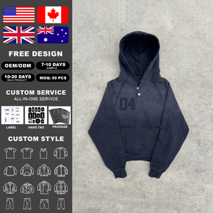 Custom Acid Wash Heavyweight 100% Cotton French Terry Raglan <b>Button</b> Cropped Vintage Y2K Streetwear Men Hoodies - Product Image 2