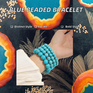 Handmade Unisex Stretchy <b>Beads</b> Boho Jewelry Blue Synthetic Turquoise Stone Beaded <b>Bracelet</b> <b>for</b> Anniversary - Product Image 2