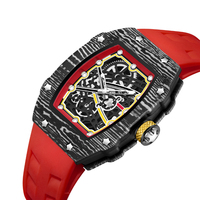 Montre-bracelet pour homme à quartz, boîtier squelette, lumineuse, étanche, fine, tonneau, bracelet en silicone, sport et mode
