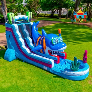 Glissière d'eau gonflable de requin de toboggan aquatique à voie unique de 13 pieds avec piscine, aire de jeux aquatique extérieure pour enfants pour les défis et le plaisir d'été - Product Image 6