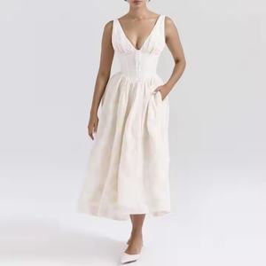 Vestido Plisado de Verano con Cuello en V, Elegante y de Alta Calidad, Vestido sin Mangas para Mujer - Product Image 1