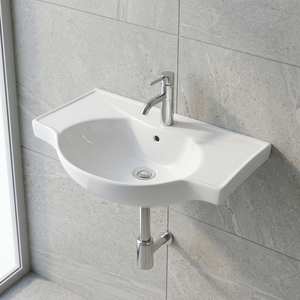 Lavabo de Pared de Cerámica Blanca de Alta Calidad, Diseño Personalizado, Lavabo para Baño, para Proyectos Comerciales de Hoteles, Venta al por Mayor - Product Image 4