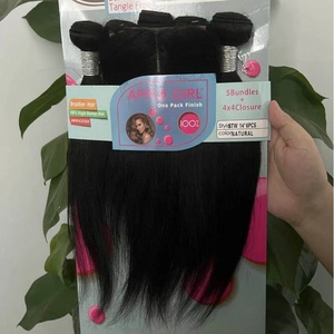 Capelli Vergini Brasiliani Ondulati con Chiusura in Pizzo 4x4, Confezione all'Ingrosso di 5 Fasci di Extension di Capelli Umani - Product Image 1