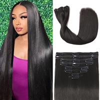 Pas cher remy 100% Clip dans l'extension de cheveux humains PU sans couture clip dans l'extension de cheveux pour les femmes blanches pince à griffes extension de queue de cheval