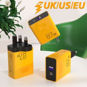 US UK EU Plug Yellow Color Portable Earphone Fast <b>Charger</b> 87W PD20W Type-C USB Dual Port Travel Adapter QC3.0 Fast Charging - Product Image 3
