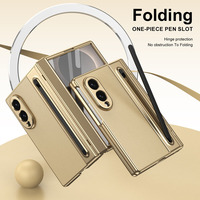 Casing Lipat Kulit PC+PU untuk Samsung Galaxy Z Fold 8 Wide 7 6 5 4 3 dengan Pelindung Engsel Kaca Temper dan Perlindungan Anti Benturan Penuh