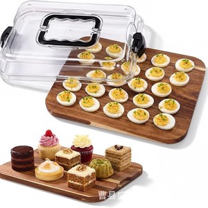 Wooden Egg <b>Tray</b> With Lid 24 Slots For Deviled Eggs Party Snack Dessert Serving Platter Breakfast Board - Product Image 1