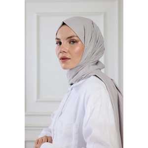 Autumn Winter Spring Summer Pure Cotton Headscarf Silver <b>Grey</b> Long Style with Printed Pattern for Muslims - Product Image 3