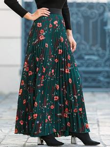 MANNI Gonna Lunga Avvolgente da Donna a Vita Alta in Chiffon con Stampa Floreale, Plissettata e con Volant - Product Image 6