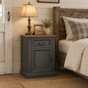 1 Drawer 1 <strong>Door</strong> Nightstand Wood Top Compact Freestanding Bedside Table Double-section Drawer Slides Anti-Tip Safety Hook Black - Product Image 5